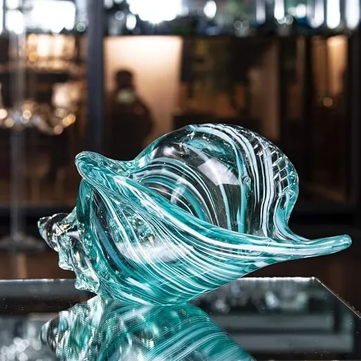 QFkris Hand Blown Glass Conch Seashell Figurine Home Decor Art Glass Sculpture of Conch