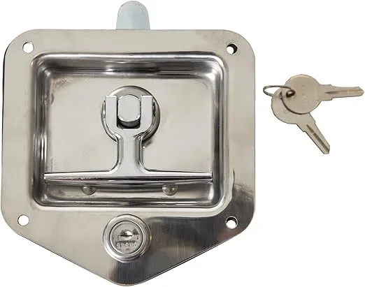 Buyers Products L8815 T-Handle Latch, Locking Single Point Latch With Gasket, With 2 Keys, Polished Stainless Steel, For Truck Bed Tool Boxes, Trailer Doors, RVs, Campers, Truck Cap Latch
