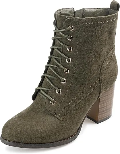 Journee Womens Baylor Lace Up Stacked Heel Booties
