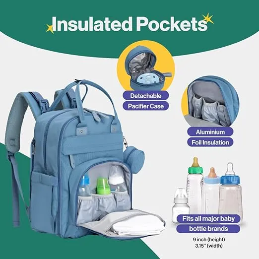 BabbleRoo Diaper Bag Backpack - Baby Essentials Travel Tote - Multi function Waterproof Diaper Bag, Travel Essentials Baby Bag with Changing Pad, Stroller Straps & Pacifier Case - Unisex, Light Blue