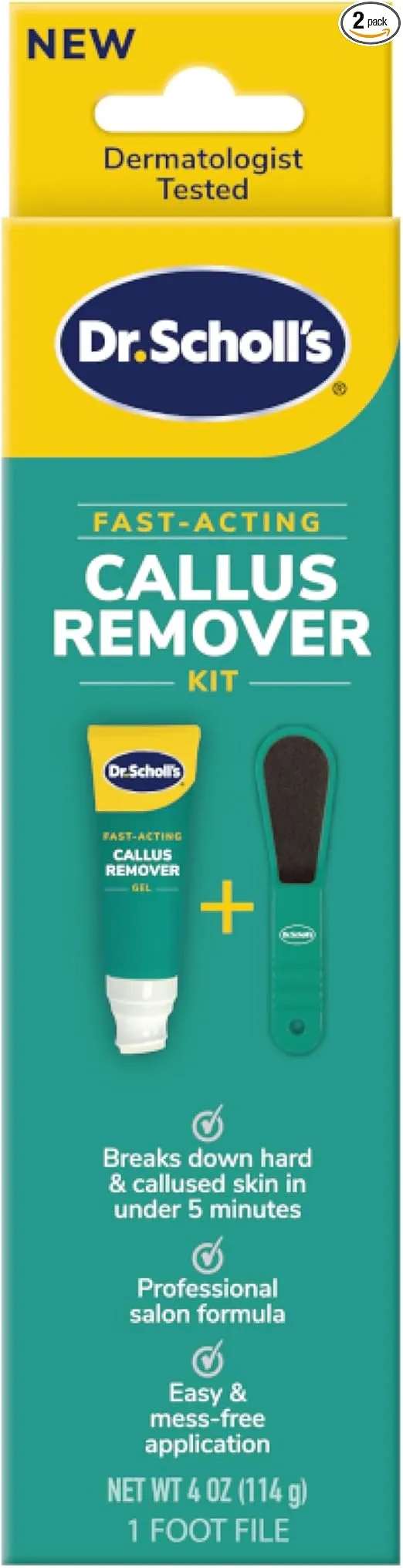 Dr. Scholl's Fast Acting Callus Remover Gel Kit, Hard Skin Removal, Smooth Soft Feet in Minutes, Salon Professional Formula, Mess Free Application, Exfoliating Foot File Pedicure Tool Included
