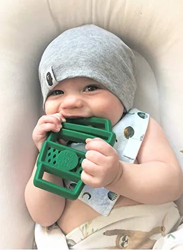 Itzy Ritzy Silicone Baby Teether – BPA-Free Infant Teether with Easy-to-Hold Design & Textured Back Side to Massage & Soothe Sore, Swollen Gums - Teething Toy for 3 Months & Up - Latte