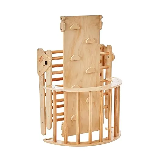 VEVOR Pikler Triangle Set, 5 in 1 Toddler Climbing Toys Indoor Playground, Ramp, and Arch, Montessori Climbing Set with Triangle, Wooden Climbing Gym for Toddlers 1-3 Years, Natural, Large Size