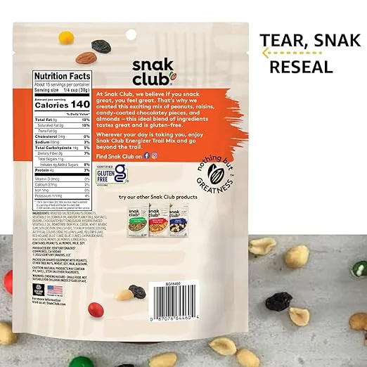 Snak Club Energizer Trail Mix, Gluten Free, 1 Pound (Pack of 6)