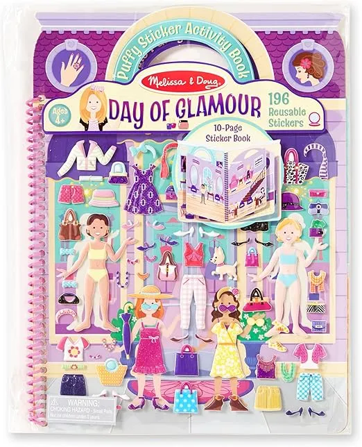 Melissa & Doug Puffy Sticker Activity Book: Day of Glamour - 196 Reusable Stickers - FSC Certified