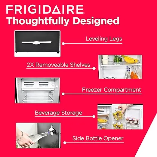 Frigidaire Retro Compact Fridge with Chiller, 3.2 cu ft Countertop Fridge with Built-In Bottle Opener, Compact Refrigerator for Office, Bedroom, Dorm Room or Cabin - 16.5"D x 19"W x 31"H (Black)