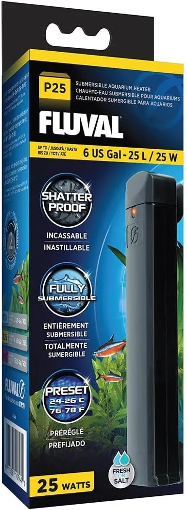 Fluval P25 Submersible Aquarium Heater for Up to 6 Gallons, 25 Watts