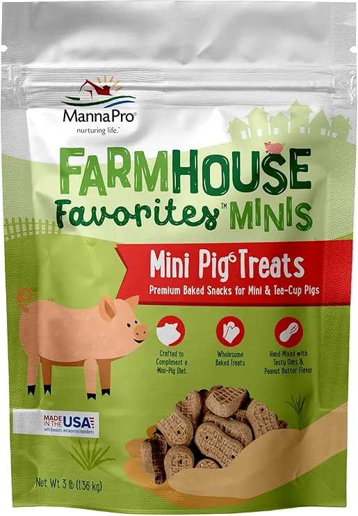 Manna Pro Farmhouse Favorites – Mini Pig Treats – Baked Snack for Mini & Tea-Cup Pigs – Hand Mixed Pig Treat – Peanut Butter Flavored – 3lb Bag