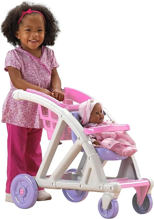 American Plastic Toys Shop with Me Stroller for Toddlers & Kids Ages 2 and Up | 2-in-1 Stroller and Shopping Cart | Made in USA from Safe Plastics | Learn Imaginative Roleplay and Motor Skills
