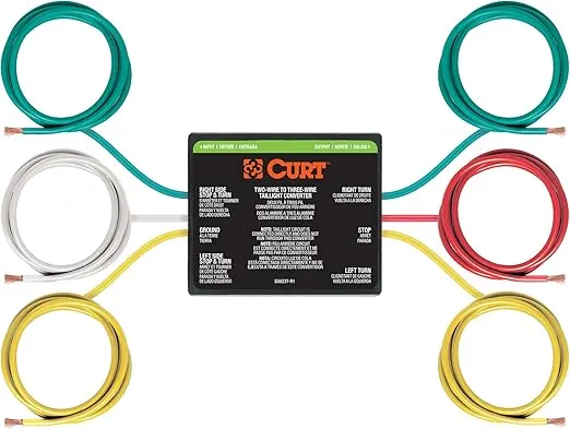 CURT 56196 2-to-3-Wire Splice-in Trailer Tail Light Converter for RV Dinghy Towing , black