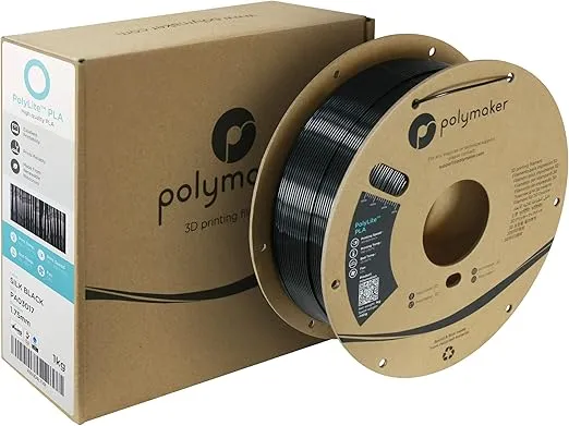Polymaker Silk PLA Filament 1.75mm, Shiny Black PLA 3D Printer Filament Silk 1kg - PolyLite 1.75 PLA Filament Silk Black Filament 1.75mm Shiny PLA 3D Filament