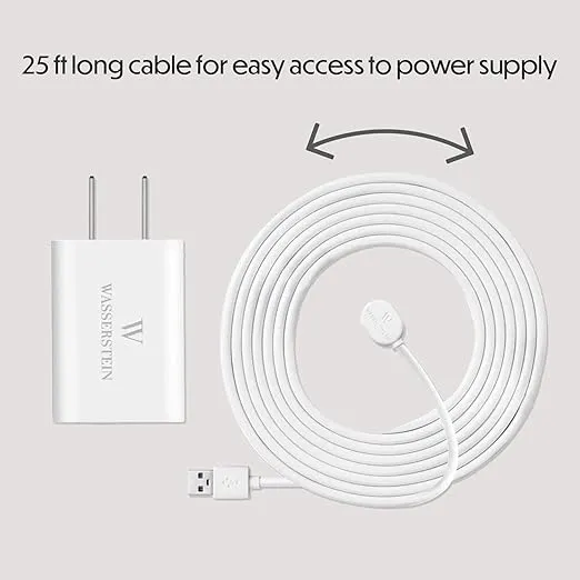 25ft/7.6m Weatherproof Outdoor Charging Cable with Quick Charge Adapter Compatible with Arlo Ultra/Ultra 2/Pro 3/Pro 4/Pro 5s (2 Pack, White) (NOT Compatible with Arlo Essential Spotlight)