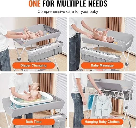 VEVOR Baby Changing Table, Folding Diaper Changing Station with Lockable Wheels, Portable Changing Table 3-Level Adjustable Heights, with Storage Basket & Hanging Racks for Newborns & Infant