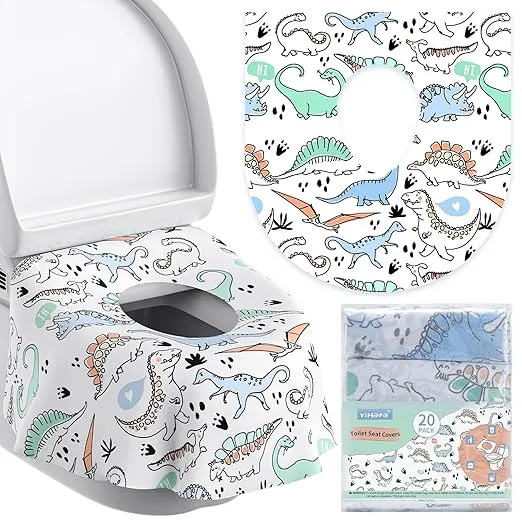 Toilet Seat Covers Disposable for Kids and Adults, YIHATA 20 Pack Extra Large Waterproof Toddler Potty Training Toilet Cover Individually Wrapped Potty Liners for Public Restroom, Travel(Dinosaur)