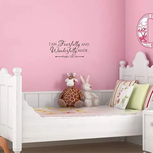 I AM Fearfully and Wonderfully Made Psalm 139:14 Vinyl Wall Decal Bible Scripture Inspirational Quotes Wall Art Religious Décor