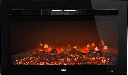 RecPro RV 30" Recessed Electric Fireplace | Glass with Log View | Orange and Blue Color Cycle | 4 Flame Settings | Includes Remote (30" W)