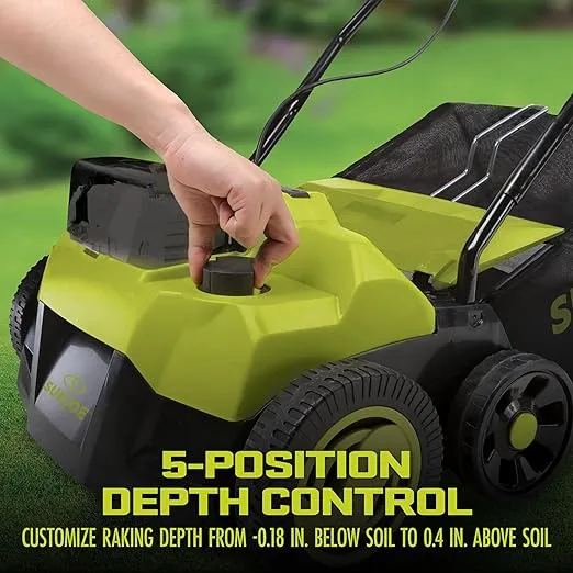 Sun Joe 24V-X2-DTS15 Scarifier and Dethatcher Kit, 5-Depth Positions, 15-inch, Brushless Motor, w/ 2 x 24-V 4.0-Ah Batteries and Dual Port Charger