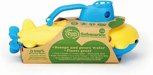 Green Toys Submarine - BPA, Phthalate Free Blue Watercraft with Spinning Rear Propeller Made from Recycled Materials. Safe Toys for Toddlers