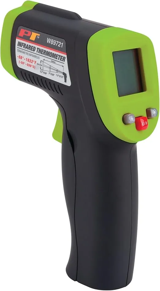 Performance Tool W89721 Non-Contact Digital Laser Infrared Thermometer, Orange and Black With 12:1 Spot Ratio