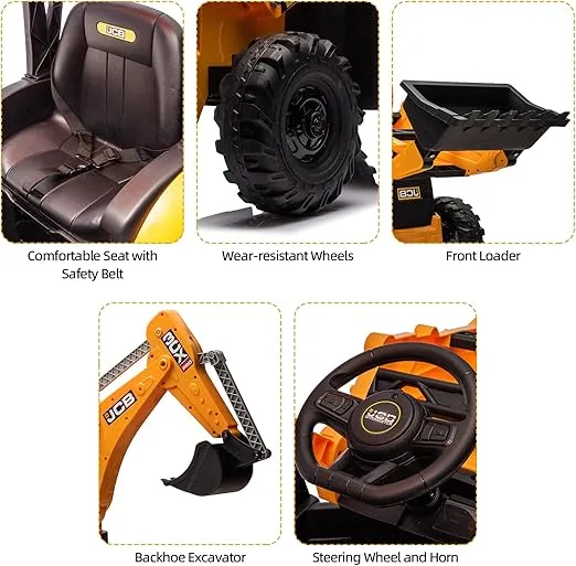 12V JCB Ride On Excavator with Remote Control,Electric Car for Kids 3-8 with Tractor,Bulldozer,Digging Arm, Ride on Car with Slow Start/Stop,Adjustable Speeds (Excavator, Yellow with Roof)