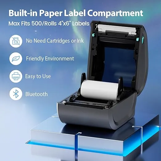 Bluetooth Thermal Label Printer 4x6 - D520BT Thermal Shipping Label Printer for Small Business, Wireless Label Printer for Shipping Packages, Compatible with USPS, Shopify, Amazon