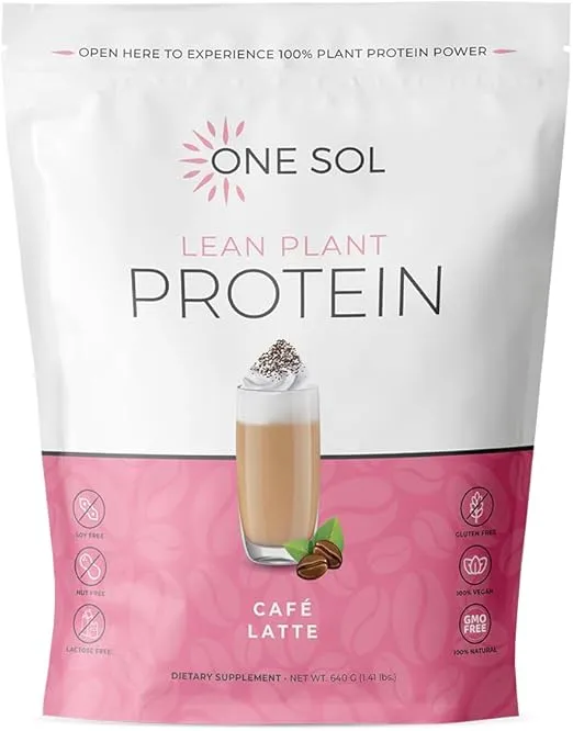 One Sol Lean Plant Protein Powder Latte, Low Carb, Gluten Free, Lactose Free, No Sugar Added, Soy Free, Non-GMO, 100% Plant Based & Vegan Friendly