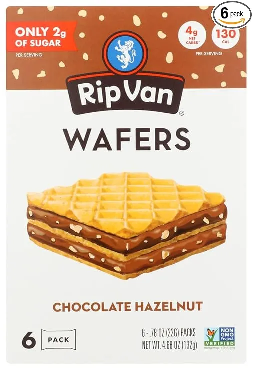 Rip Van Wafer Cookies, Chocolate Hazelnut, Vegan, Keto Friendly, Non-GMO, 4.68 Ounce (Pack of 6)
