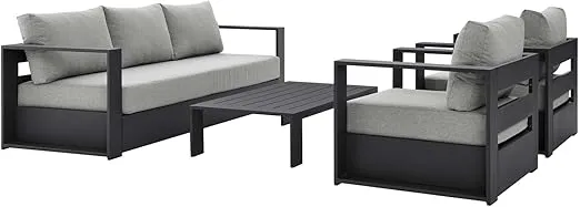 Modway Tahoe Aluminum 4-Piece Outdoor Patio Set in Gray Gray