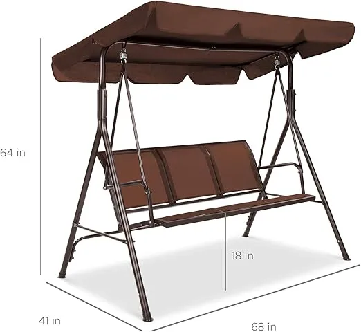 Best Choice Products 2-Seater Outdoor Adjustable Canopy Swing Glider, Patio Loveseat Bench for Deck, Porch w/Armrests, Textilene Fabric, Steel Frame - Brown