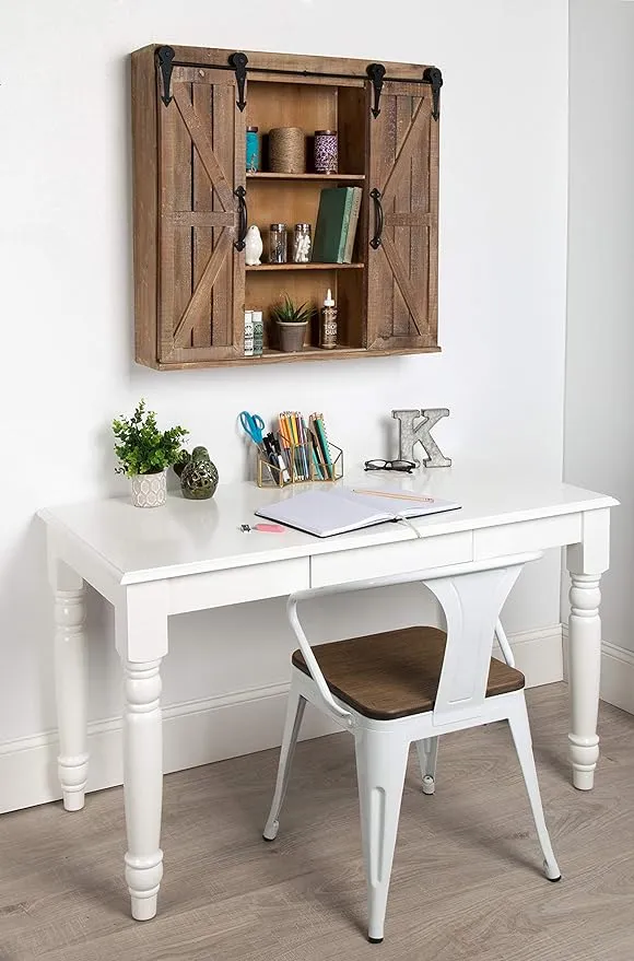 Kate and Laurel Cates Decorative Wood Wall Storage Cabinet with Two Sliding Barn Doors, Rustic Brown