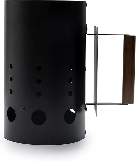 Barebones Chimney Grill Starter - Charcoal Chimney Starter - Stainless Steel Grill Starter for Outdoor Kitchen and Camping - Wood Handle and Heat Deflector Plate