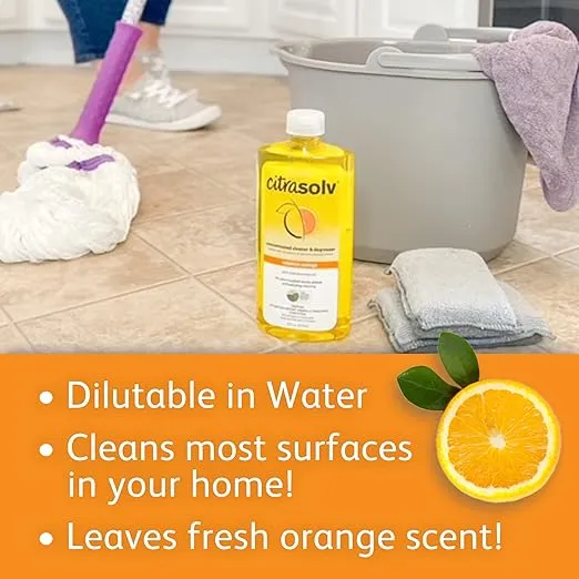 Citra Solv Concentrated Cleaner & Degreaser, Deodorizer, Paint & Adhesive Remover, for Home and Outdoor, Natural Orange Oil, Safe, Valencia Orange - 32 Fl Oz (2-Pack)