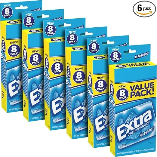 EXTRA Peppermint Sugar Free Chewing Gum Bulk Pack, 15 pieces (48 Packs)