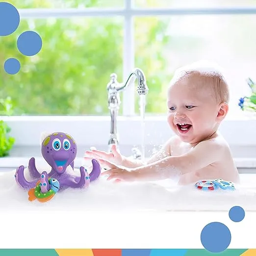 Nuby Floating Octopus Toy with 3 Hoopla Rings - Baby Bath Toy for Boys and Girls - 18+ Months - Purple (Pack of 1)