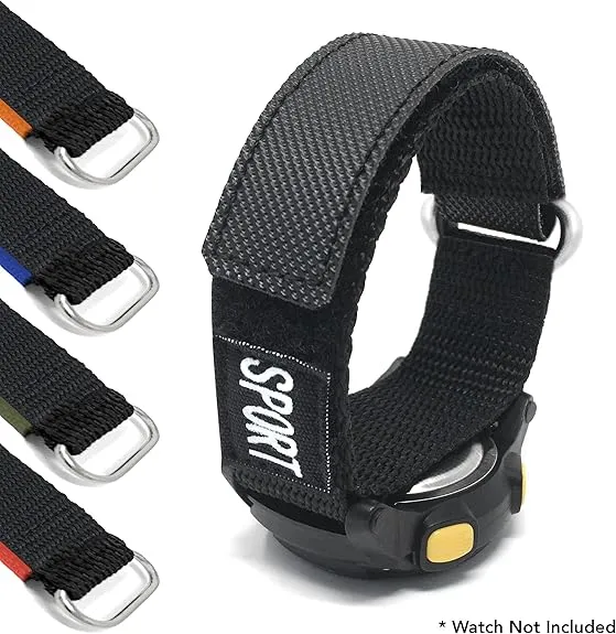 Bandini Nylon Sports Watch Band Strap - 20mm, 22mm, 18mm, 24mm, 26mm - Hook Loop & Fastening - Waterproof - Black, Red, Blue, Green, Orange