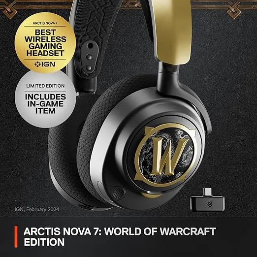 SteelSeries Arctis Nova 7 Wireless Multi-Platform Gaming Headset — World of Warcraft Edition — Free in-Game Items — 2.4GHz + Mixable Bluetooth — 38H USB-C Battery — PlayStation, PC, Switch