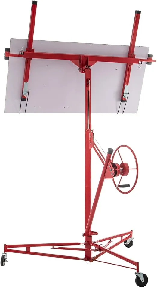 VEVOR Drywall Rolling Lifter Panel, 11ft Sheetrock Lift Drywall Lift, 150lb Weight Capacity Panel Hoist Jack Tool, Steel Material w/Telescopic Arm & 3 Lockable Wheels, 48x192 in Plasterboard Size