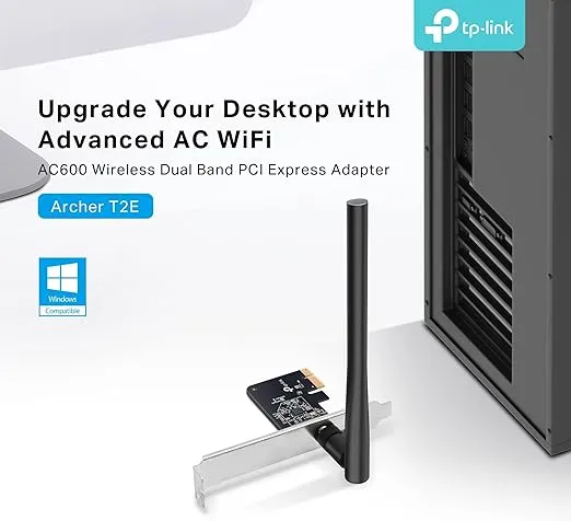 TP-Link PCIe WiFi Card AC600 for Desktop PC, Dual Band Wireless Internal Network Card(Archer T2E) High-Gain Antenna, MU-MIMO, WPA3, Low Profile, Supports Windows 10/11