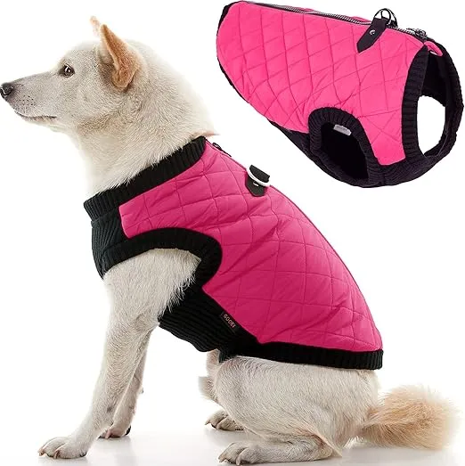Gooby Fashion Vest Dog Jacket - Pink, Large - Warm Zip Up Dog Bomber Vest with Dual D Ring Leash - Winter Water Resistant Small Dog Sweater - Dog Clothes for Small Dogs Boy or Medium Dogs