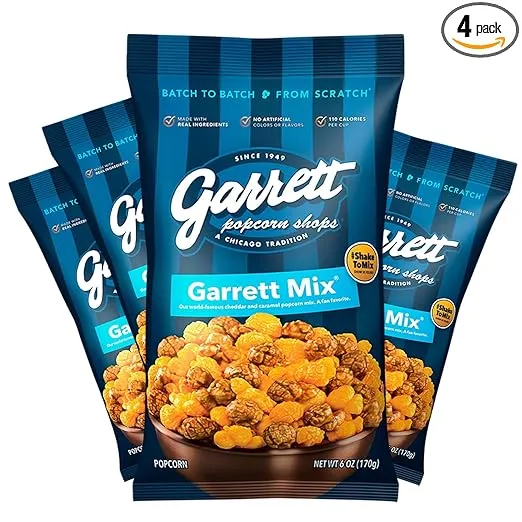 Garrett Popcorn Garrett Mix, 6.0oz, 4 Bags, Cheese and Caramel Gourmet Popcorn, Gluten Free, Sweet and Salty Snack, Popped Popcorn Bags