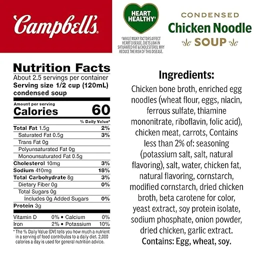 Campbell’s Condensed Heart Healthy Chicken Noodle Soup, 10.75 oz Can