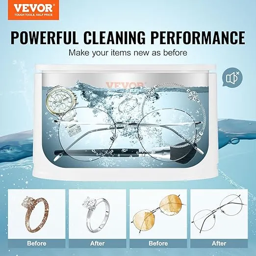 VEVOR Jewelry Cleaner Ultrasonic Machine, Sonic Cleaner Machine Portable 22oz (650ml) with 5 Digital Timer, Sonic Jewelry Cleaner with 2 Cleaning Baskets for Eyeglasses, Watches, Dentures, Rings