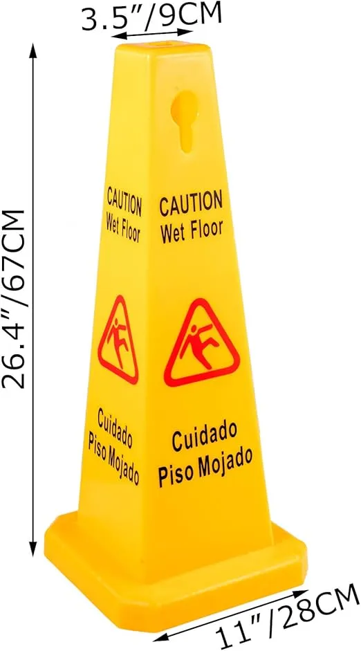 VEVOR 10 Pack Floor Safety Cone, 26 inch Yellow Caution Wet Floor Sign, 4 Sided Floor Wet Sign, Public Safety Wet Floor Cones Bilingual Wet Sign for Indoors and Outdoors