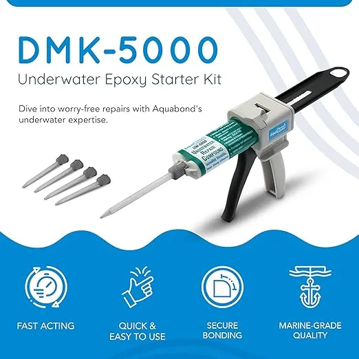 Swimming Pool Epoxy Repair Kit | Waterproof Epoxy Putty | Pool & Spa Repair | Underwater Sealant for Cracks & Leaks | Easy DIY | Concrete, Fiberglass, PVC | DMK-5000 50ml (1.7 oz) Kit | White