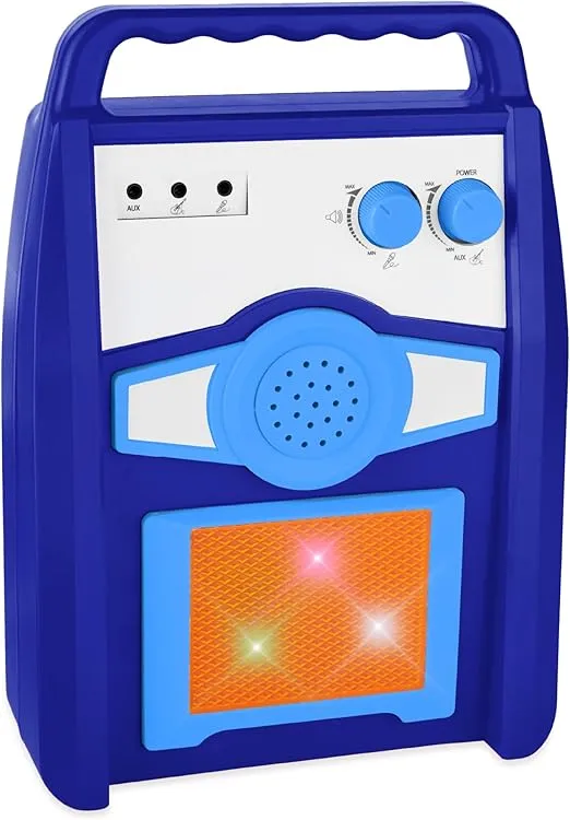 Best Choice Products Kids Electric Musical Guitar Play Set, Toy Guitar Starter Kit Bundle w/ 6 Demo Songs, Whammy Bar, Microphone, Amp, AUX, 2 Sticker Sheets - Blue
