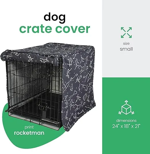 Rocketman 24-inch Dog Crate Cover, Molly Mutt Small Kennel Cover Measures 24” x 18” x 21”, Two Panel Doors Roll Up, Made from Machine-Washable 100% Cotton that is Durable, Breathable & Pre-shrunk