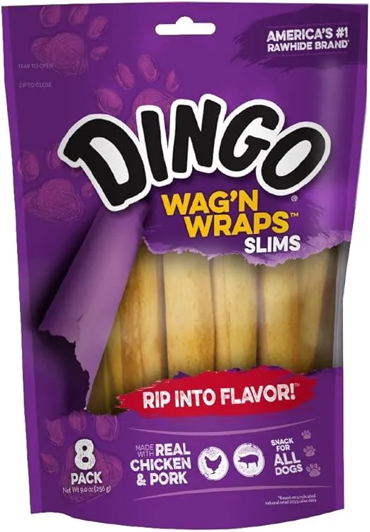 Dingo Wag’n Wraps Slims 8 Count, Made With Real Chicken And Pork, For All Dogs