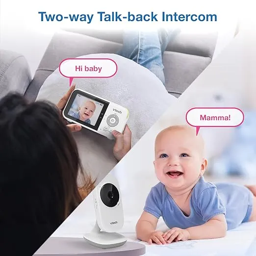 VTech VM819-2 Baby Monitor, 2.8” Screen, 2 Cameras, 1000ft Range, Night Vision, 2-Way Audio, Temperature Sensor, Lullabies, Secured Transmission No WiFi