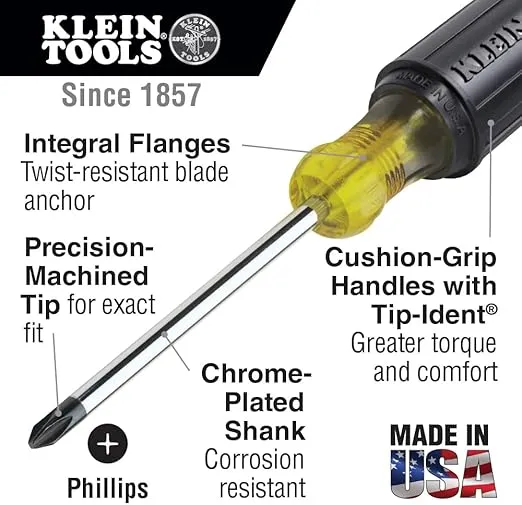 Klein Tools 85146 Screwdriver Set 6pcs Includes Magnetizer / Demagnetizer, 3 Slotted, 3 Phillips, Cushion Grip Comfort, Precision Machined