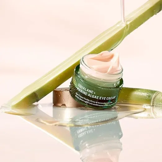 BIOSSANCE Squalane and Marine Algae Eye Cream - Anti-Aging Under Eye Cream for Fine Lines, Wrinkles, and Puffiness - Hydrating & Lifting Formula with Hyaluronic Acid and Paracress Extract - 0.5 Ounce